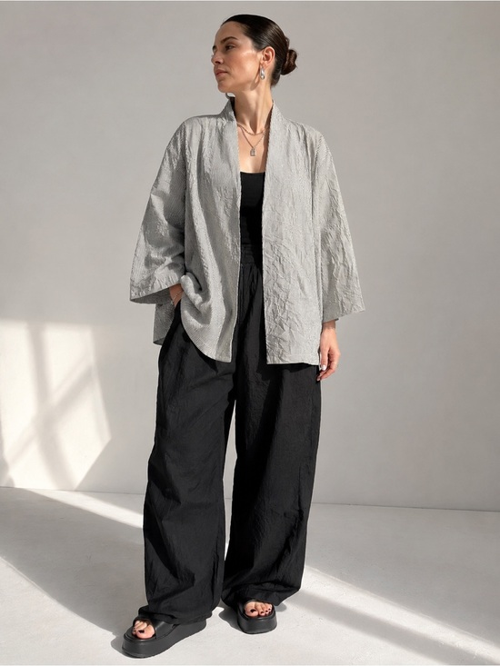 Alembika Jackets & Blazers - ALEMBIKA Crinkle Stripe Open Front Jacket Kimono Cardigan Size 1 Oversized